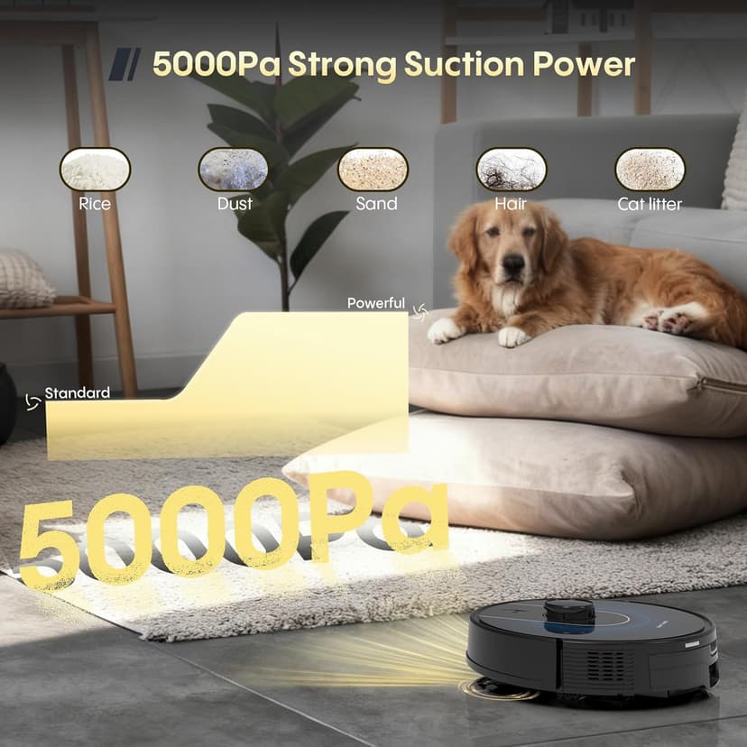 Bagotte Robot Vacuum and Mop, Robot Vacuum Self Emptying, 5000Pa Powerful Suction, 90-Day Hands-Free, Advanced Smart Mapping, LiDAR Navigation Robotic Vacuum for Pet Hair, Dust, Carpet, WiFi/App/Alexa