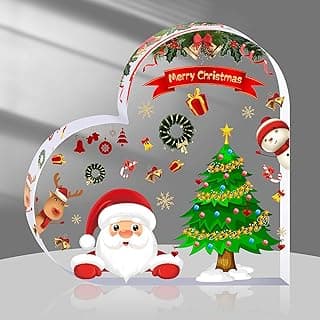 Christmas Decorations Indoor, Christmas Decor for Table, Office Desk, Mantle, Shelf - Acrylic Heart Shaped Gifts for Women/Girls - Holiday Indoor Home Decor
