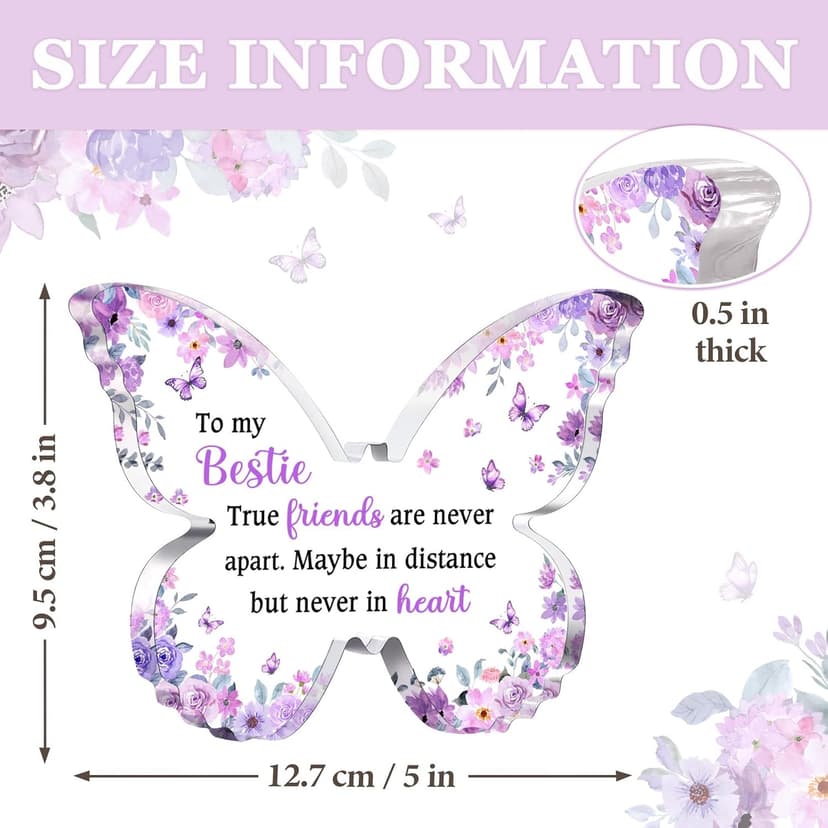 Bestie Best Friend Friendship Gifts for Women, Unique Purple Butterfly Acrylic Plaque Desk Decor, Bestie Best Friend Birthday Gifts for Women Friendship for Bff Bestfriend, 5 x 3.8 x 0.5 inches
