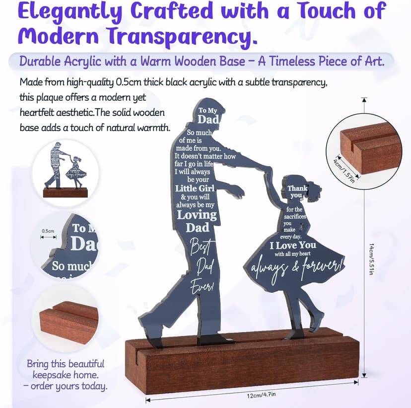 Dad Gifts from Daughter for Birthday Father's Day Christmas Valentine's Day Easter Present - Meaningful Sentimental Dancing Acrylic Plaque Keepsake Desk Decor for Bonus Step Papa Daddy