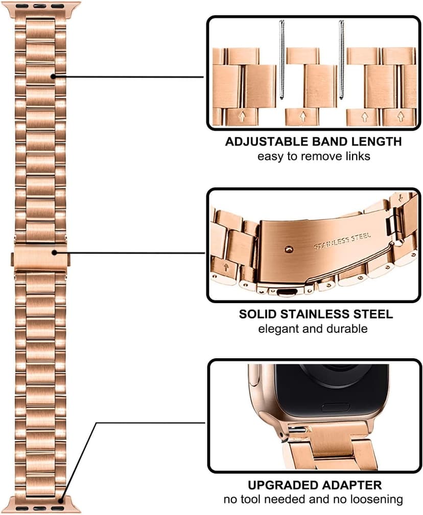 TRUMiRR Band Sets for Apple Watch 11 10 42mm / 9 8 7 41mm Rose Gold Women, 2 Pack Solid Stainless Steel Watchband + Mesh Strap for iWatch SE 3 2 Series 6 5 4 3 2 1 40mm 38mm