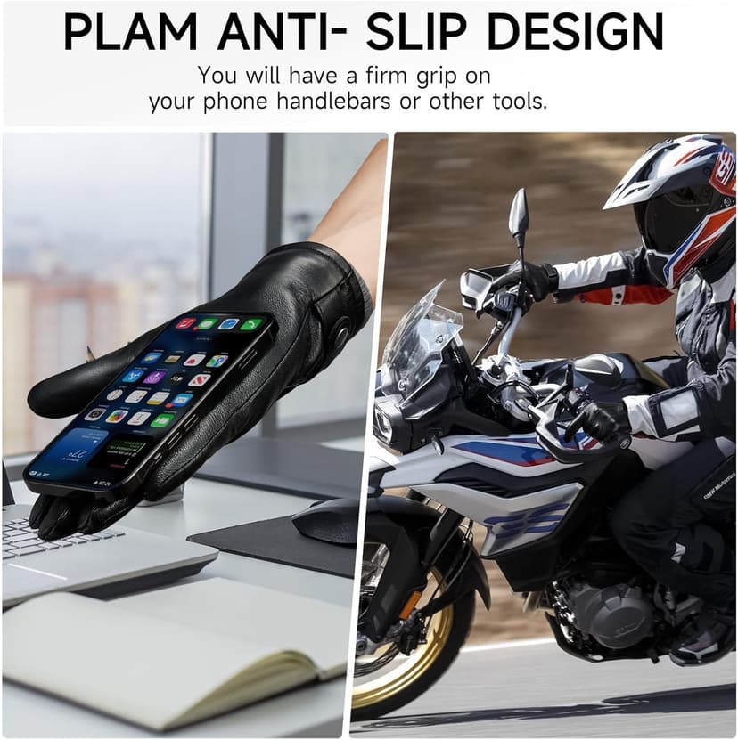 OZERO Mens Winter Gloves Nappa Leather Warm Wool Touchscreen Dress Glove - Thermal Gifts for Dad or Husband