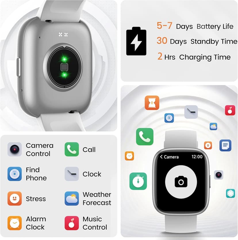 Smart Watch with Alexa Built-in, 1.83" HD Touchscreen Fitness Tracker with Bluetooth Calling, Fitness Watch with Heart Rate/Sleep Monitor/120+ Sports, IP68 Waterproof Smartwatch for Android iOS, Gray