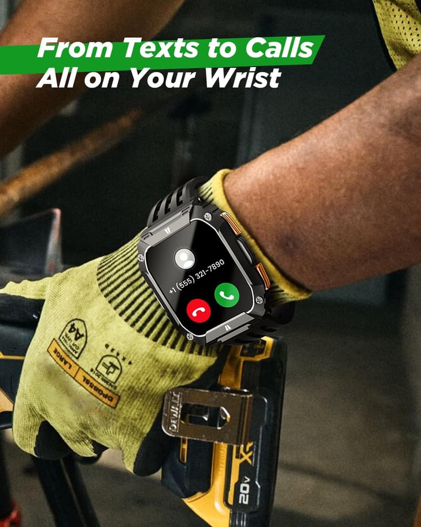 FOSMET Smart Watches for Men, 1.95'' Fitness Watch: Waterproof Military Smart Watch with 100 Days Battery Life/Call/Flashlight/Sleep/SpO2/Heart Rate Monitor/Step Tracker, Sport Smartwatch for Android iPhone