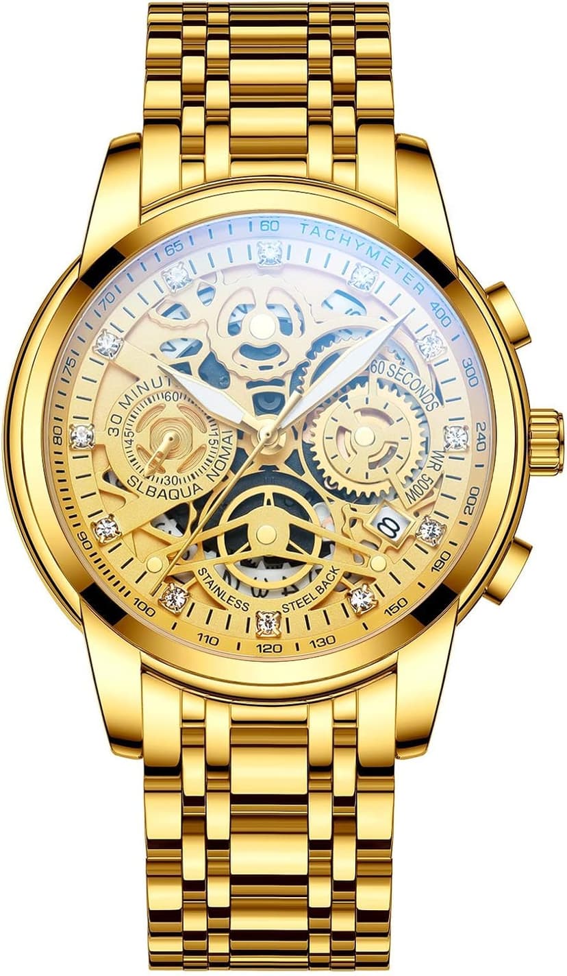 NEKTOM Watches for Men with Stainless Steel, Quartz Analog Watch with Date, Luxury Minimalist Dress Mens Watches, Chronograph Watch, 3ATM Waterproof, Black Wristwatch, Gifts for Men