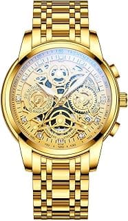 NEKTOM Watches for Men with Stainless Steel, Quartz Analog Watch with Date, Luxury Minimalist Dress Mens Watches, Chronograph Watch, 3ATM Waterproof, Black Wristwatch, Gifts for Men