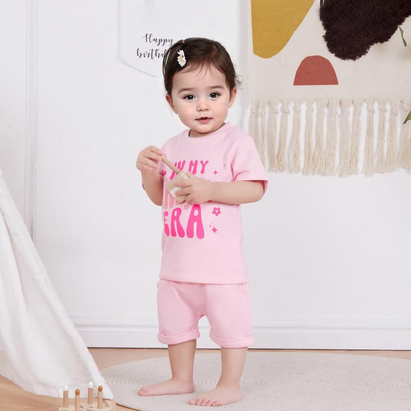WZTYYDS Baby Girl First Birthday Outfit In My One Year Old Era Top Short Sleeve 1st Birthday Shirt + Casual Shorts Set