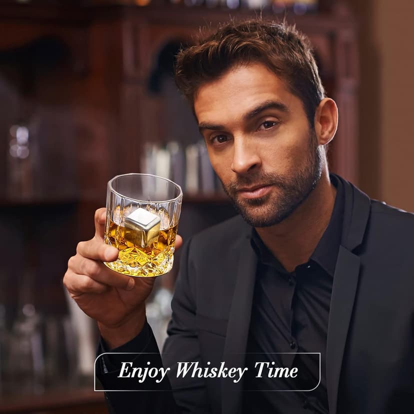 Whiskey Set Gifts for Men, DIOXADOP 6 Stainless Steel Whisky Stones 2 Crystal Whisky Glasses 1 Blessing Card in a Exquisite Wooden Box, Prepare a Gift for Whiskey Scotch Bourbon Lover