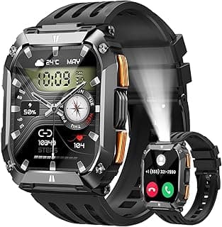 FOSMET Smart Watches for Men, 1.95'' Fitness Watch: Waterproof Military Smart Watch with 100 Days Battery Life/Call/Flashlight/Sleep/SpO2/Heart Rate Monitor/Step Tracker, Sport Smartwatch for Android iPhone
