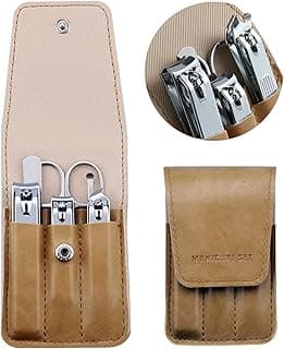 Nail Clipper Set, 6 Pcs Toenail Clippers, Stainless Steel Fingernail Clipper, and PU Leather Manicure Set, Gift Ideas (Beige)