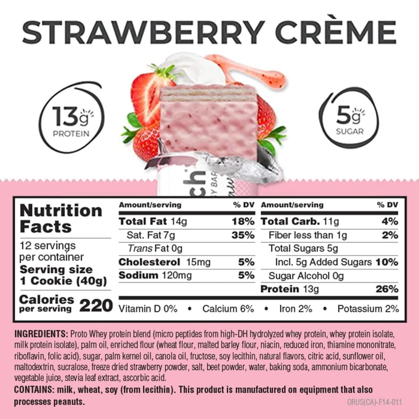Power Crunch Whey Protein Bars, High Protein Snacks with Delicious Taste, Strawberry Cream, 1.4 Ounce (12 Count)