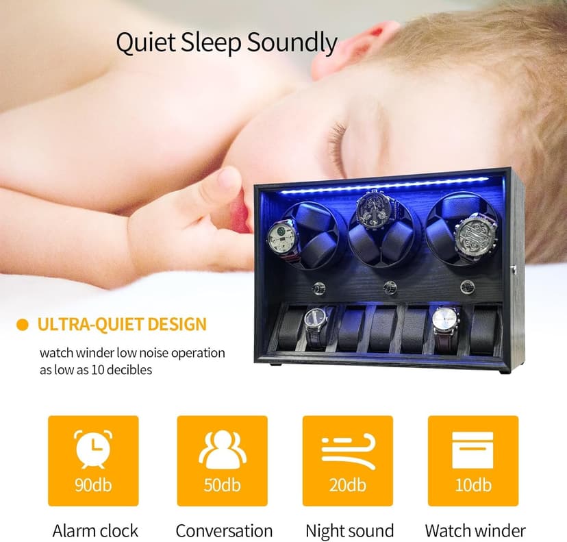 ORYX VISION Oryx Watch Winder for 4/6/9 Automatic Watches, Rotating Watch Box 5 Rotation Modes Setting Display Case with Extra Watch Storages and LED Light, Lockable Winders USB Powered Super Quiet Mabuchi Motor