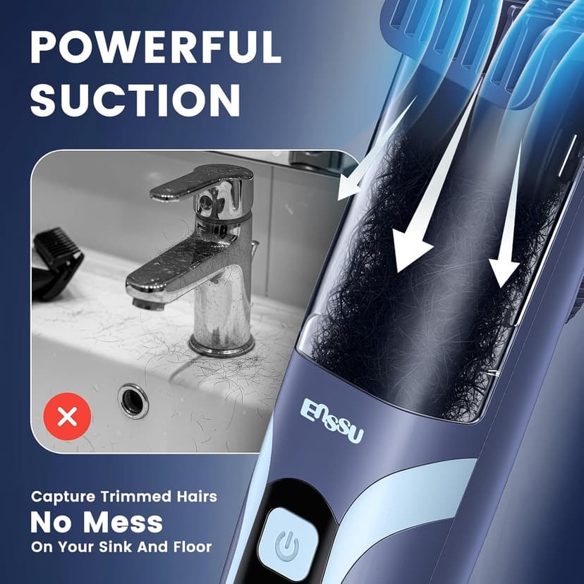 ENSSU Beard Trimmer for Men - Vacuum Mustache Trimmer with Adjustable 20 Length Setting for Less Mess,IPX7 Waterproof Rechargeable Electric Mens Beard Trimmer for Precision Facial Hair, Sideburns