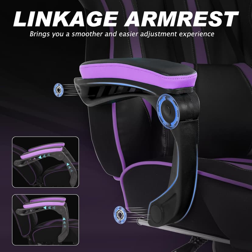 Vonesse Purple Gaming Chair with Footrest, Reclining Computer Gaming Chairs for Adults, Ergonomic Gamer Chair with Massage, Big and Tall PC Game Chair(Purple/Black)