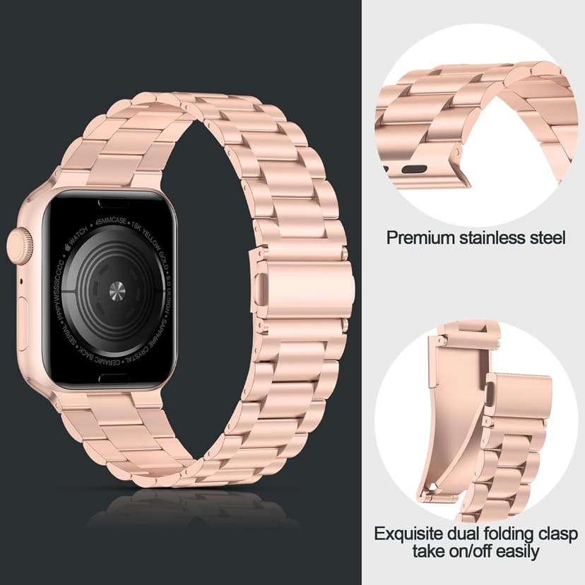 iiteeology Lightweight Stainless Steel Band Designed for Apple Watch Series 1-11, 42mm, 41mm, 40mm, 38mm, SE2&SE3, Replacement iWatch Bands for Women, Rose Gold