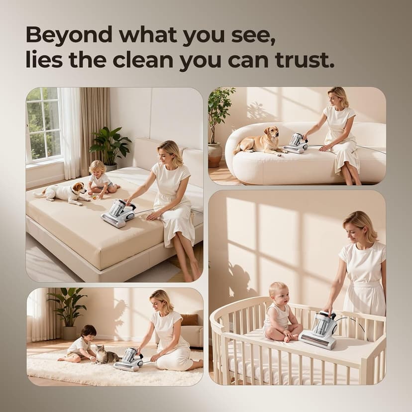 JIGOO Bed Vacuum Cleaner with Dust Sensor, Mattress Vacuum Cleaner with UV & Ultrasonic and High Heating, 13Kpa Suction 500W Powerful Double-Cup Handheld Vacuums (J300, Corded)