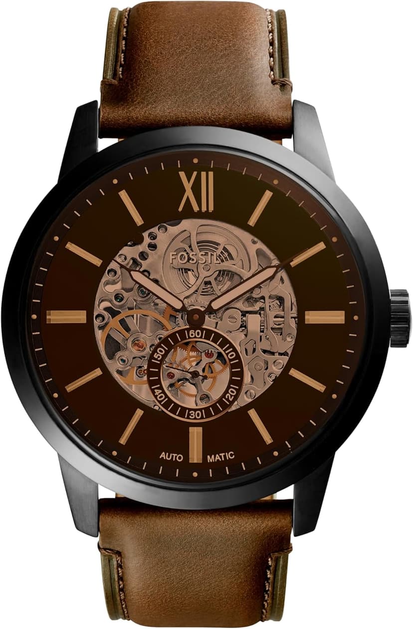 Fossil Men's Townsman Automatic Stainless Steel and Leather Two-Hand Skeleton Watch