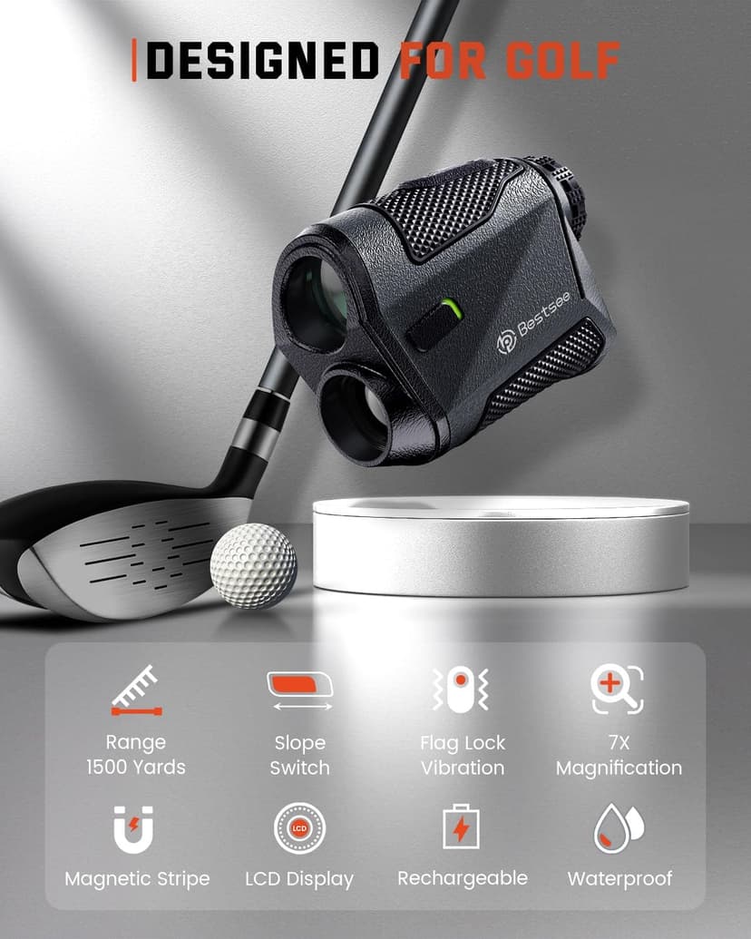 Golf Rangefinder with Slope -1500 Yards Laser Range Finder Golf for Hunter, High-Precision Flag Pole Locking Vibration, 7X Magnification, USB-C Rechargeable Rangefinders Magnet Strip
