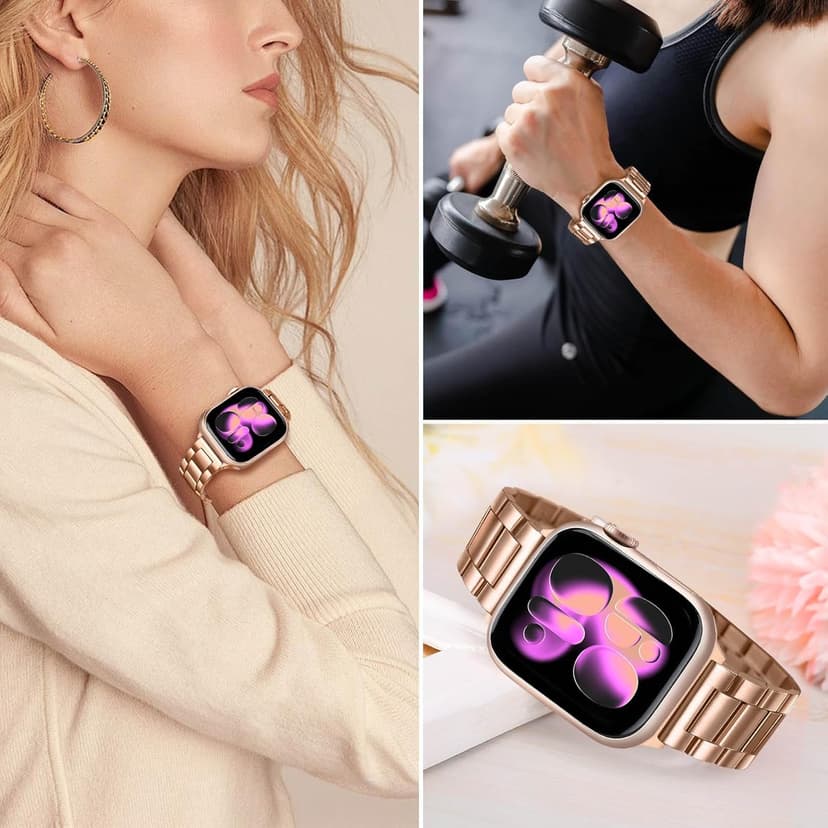 TRUMiRR Band Sets for Apple Watch 11 10 42mm / 9 8 7 41mm Rose Gold Women, 2 Pack Solid Stainless Steel Watchband + Mesh Strap for iWatch SE 3 2 Series 6 5 4 3 2 1 40mm 38mm