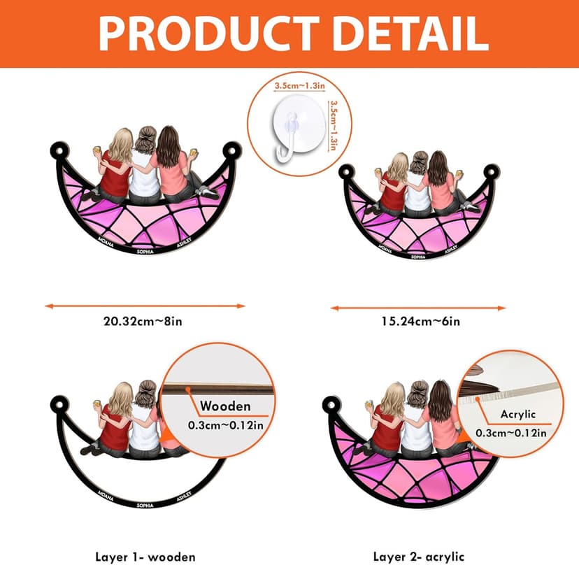 Macorner Personalized Window Hanging Suncatcher Ornament Friendship Gifts for Women, Birthday Gifts for Women Friendship, Best Friend Birthday Gifts, Bestie Gifts for Women Friend Sitting On The Moon
