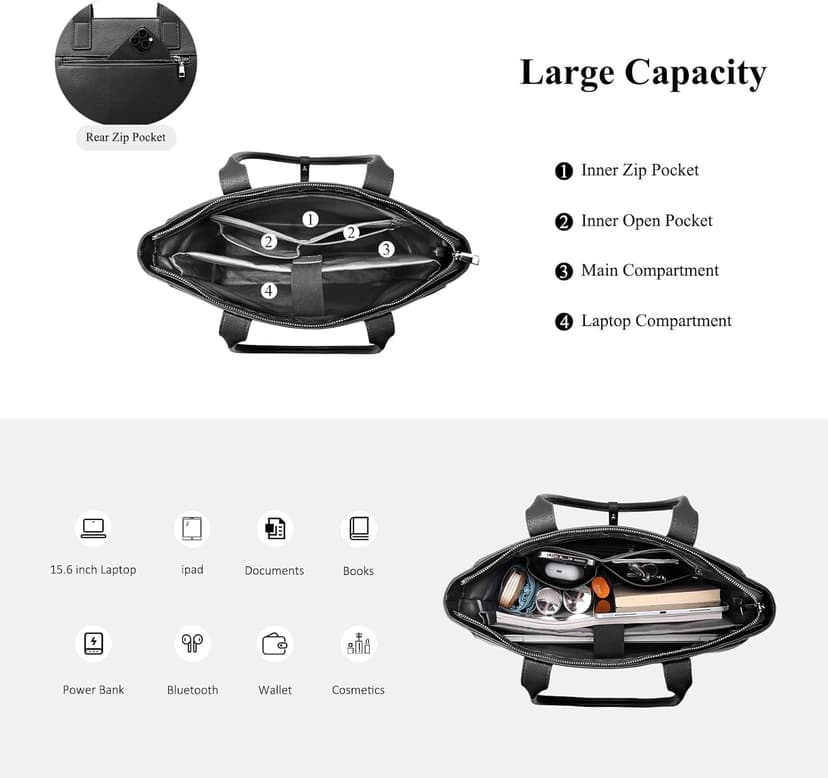 BOYATU Leather Tote Bag for Women Work: Genuine Leather Shoulder Purses - Travel Handbag with 15" Compartment