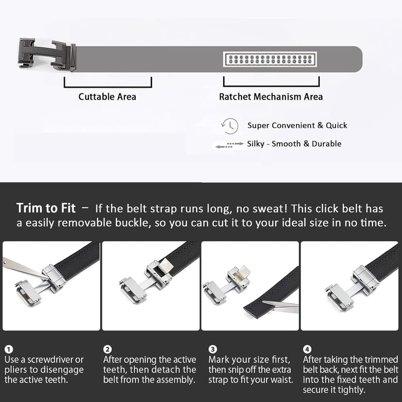 VJK Men's Leather Belt Ratchet Belt Dress with Premium Leather Slide Belt with Easier Adjustable Automatic Buckle Casual Accessories for Every Occasion (49in)