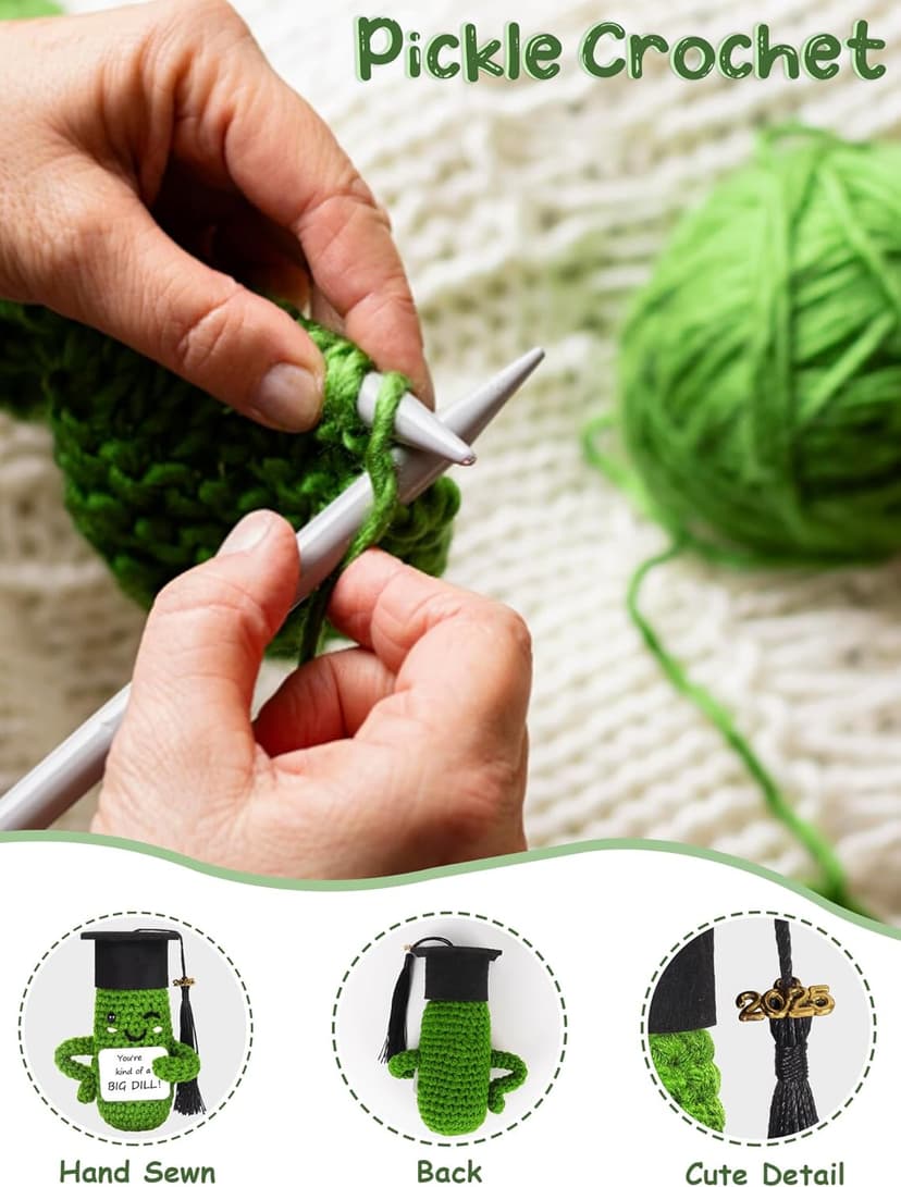Primo Lines 2025 Graduation Gift - Handmade Crochet Emotional Support Pickle Doll with Cap, 4.73" Cute Knitted Potato Plushie, Unique Keepsake for Graduates, Friends & Anxiety Relief