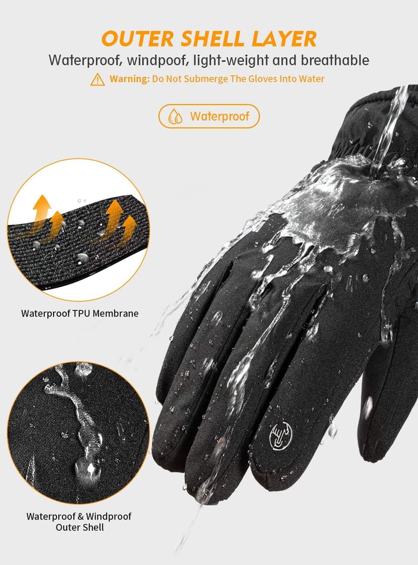 TRENDOUX Winter Gloves for Men Warm: 3M Thinsulate -20℉ Windproof Waterproof Ski Women Glove with Touchscreen Thermal Lining Anti-Slip for Work Cycling Motorcycle Snowboarding