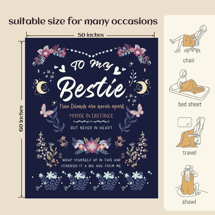 Bestie Gifts for Women on Christmas - Best Friend Blanket Gift 60 x 50 Inch - Bestie Gift, Best Friend Happy Birthday Gifts - Friendship Flannel Throw Blanket Thinking of You Far Away Gifts