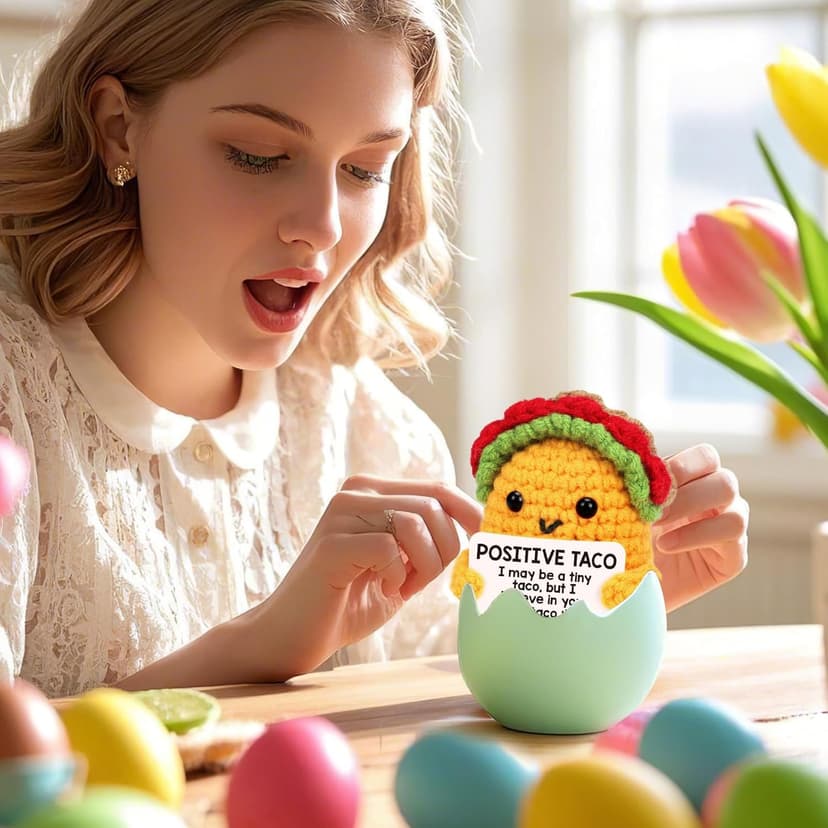 Mini Emotional Taco Support Funny Birthday Gifts for Women Men Mom Dad Husband Daughter Sister Friend Coworker Inspirational Relaxation Gifts Positive Crochet Animals Party Favors Christmas Stuffer