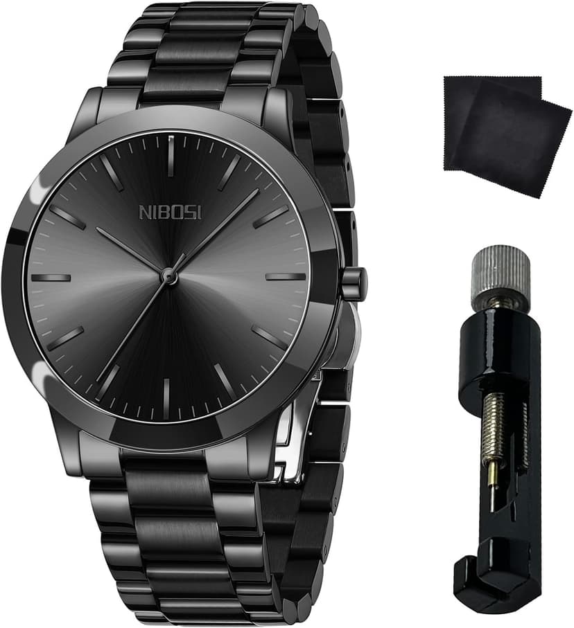 NIBOSI Men Watches Analog Quartz Stainless Steel Black Watches for Men Waterproof Business Classic Watch Fashion Minimalist Ultra Thin Wrist Watch for Work and Casual Wear