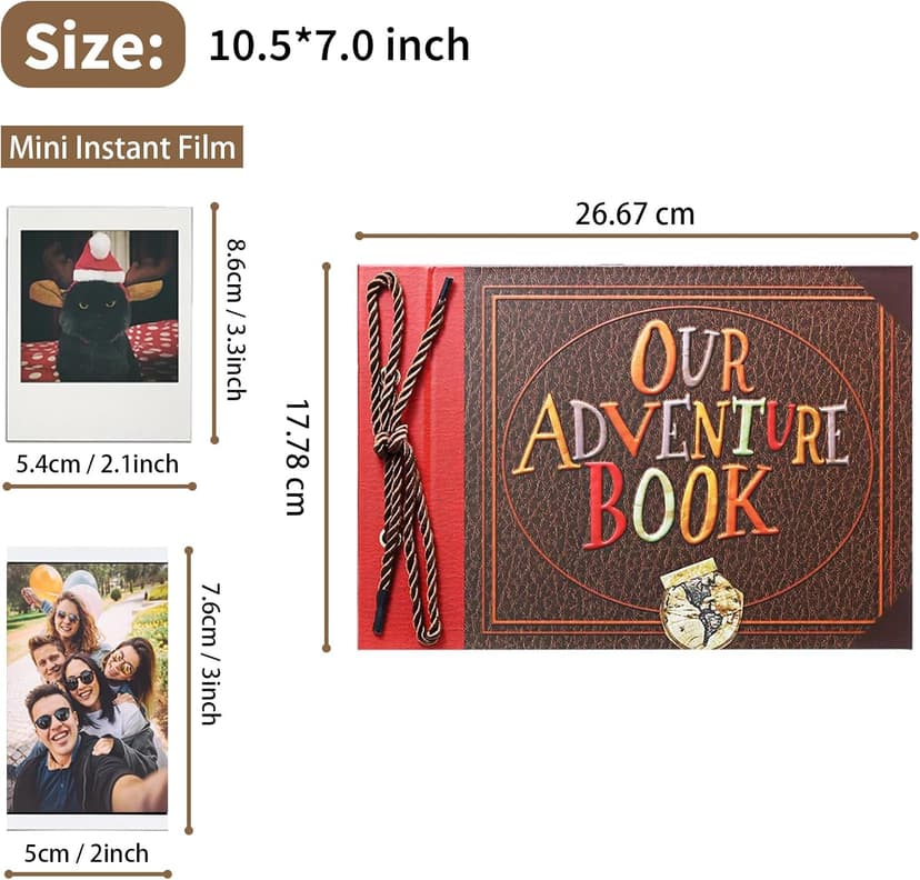 Scrapbook Photo Album,Our Adventure Book, Embossed Words Hard Cover Movie Up Travel Scrapbook for Anniversary, Wedding, Travelling, Baby Shower, etc (Adventure Book)