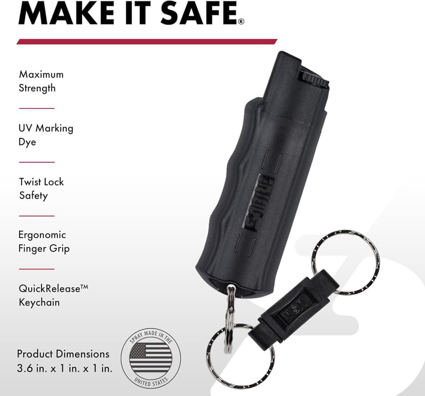 SABRE Pepper Spray - Quick Release Keychain for Easy Carry & Fast Access, Max Police Strength Self Defense OC Spray With UV Dye, 10 Sec. Spray Time, Finger Grip - Faster Aim, 0.54 fl oz, Secure Safety