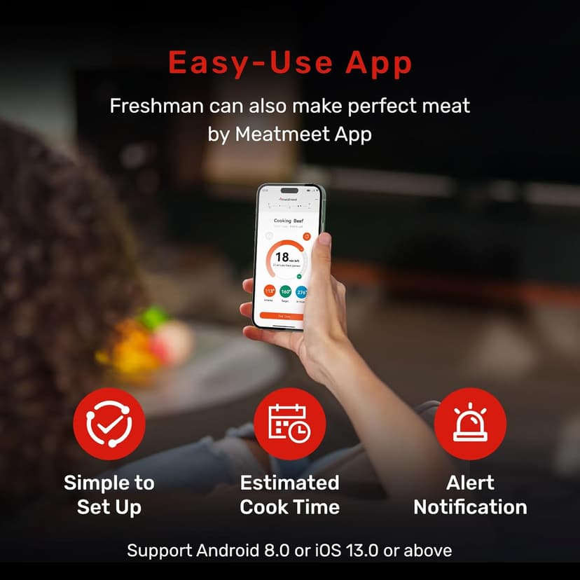 Pro Smart WiFi Wireless Meat Thermometer, Unlimited Range, Improved Stability, Ultra-Thin Probe, Bluetooth Digital Food Thermometer for Remote Monitoring of Oven/Kitchen/BBQ/Grill/Rotisserie