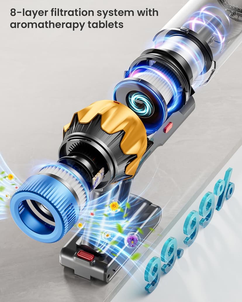 Kermoky Cordless Vacuum Cleaner, 650W 55KPA 70Mins Vacuum Cleaners for Home, Self-Standing Cordless Stick Vacuum with Anti-Tangle, Lightweight Wireless Vacuum for Hardwood Floor/Carpet/Pet Hair