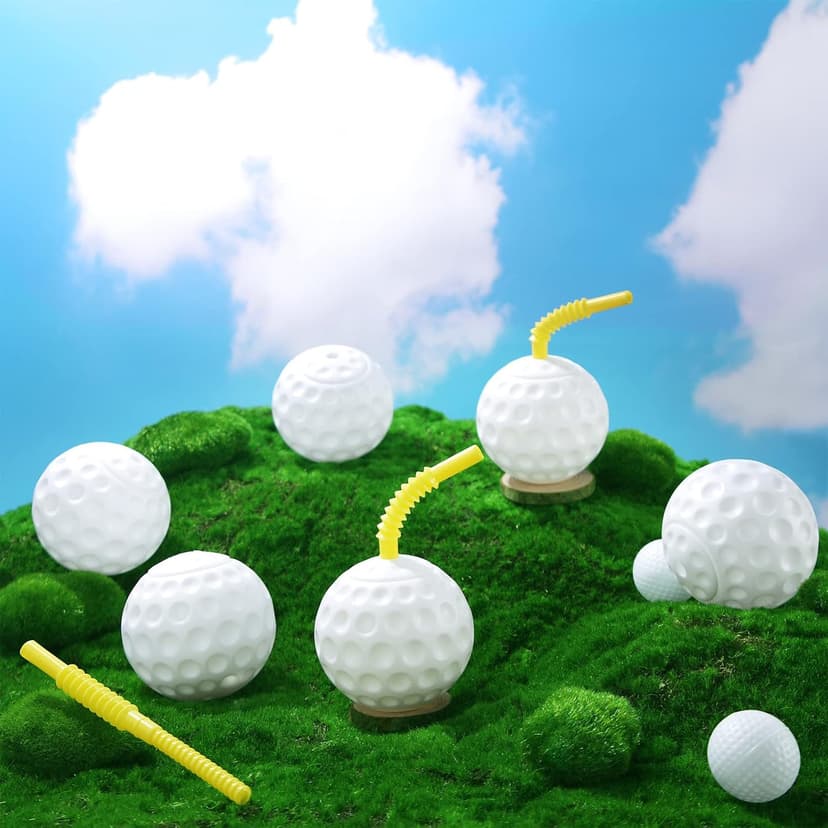 Golf Ball Cups with Lid and Straw 14 oz Plastic Golf Party Favors Shaped Decorations for Party Supplies for Kids Drinking Themed Parties(24 Pieces)