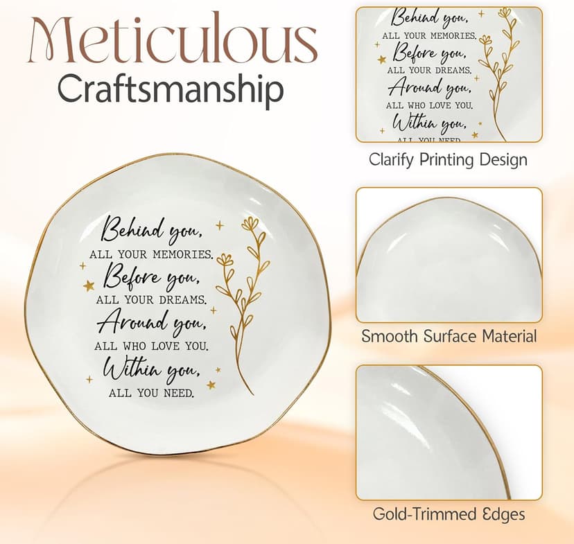 OASSIE Graduation Gifts for Women - 4"x4" Round-Shaped Ceramic Jewelry Dish Tray - Thank You Inspiration College High School Graduation Gifts for Her Friends Sister Women, Decorative Trinket Dish