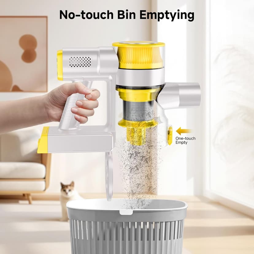 Cordless Vacuum Cleaner, 35Kpa Vacuum Cleaner for Home, 45Mins Stick Vacuum with LED Display, Anti-Tangle & Wall Mount Charging, 6 in 1 Lightweight Vacuum for Hard Floors, Carpet, Pet Hair (yellow)