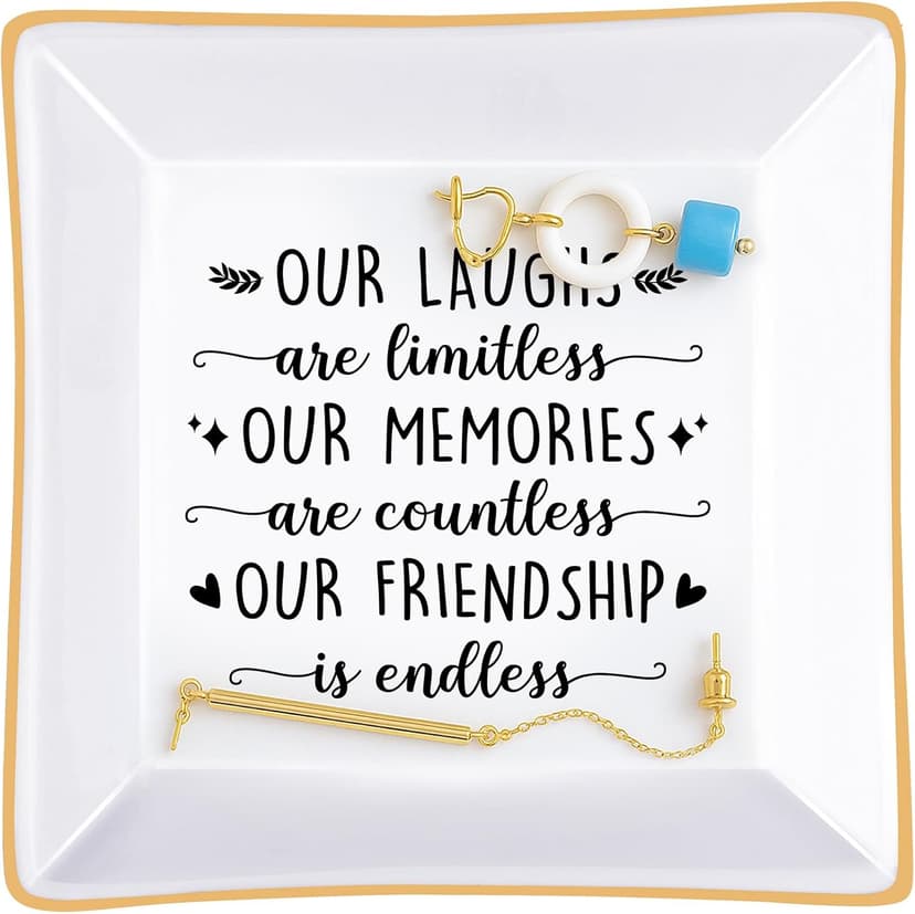 PUDDING CABIN Best Friend Birthday Gifts for Women Friendship is Endless Jewelry Dish for Women Rings Earrings, Unique Gifts for Woman Female Friend Birthday Christmas Mothers Day Gift