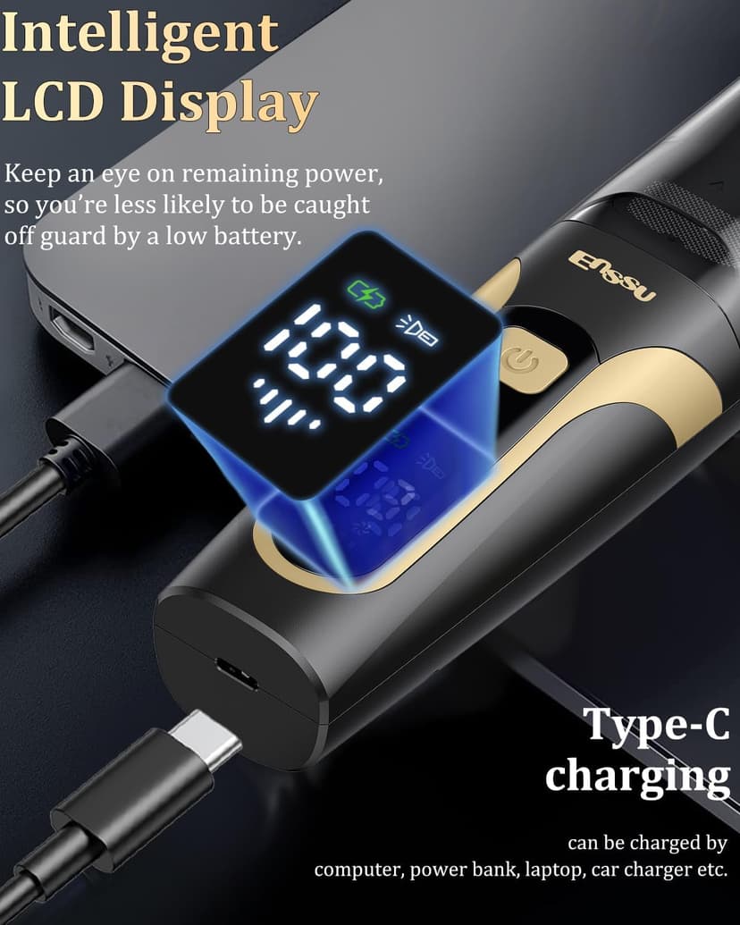 ENSSU Beard Trimmer for Men Auto-Vaccum, Rechargeable Electric Men Beard Trimmers with 2 Combs, 1-20mm Adjustable Length Dial, Waterproof Cordless Mustache Trimmer for Face, Stubble