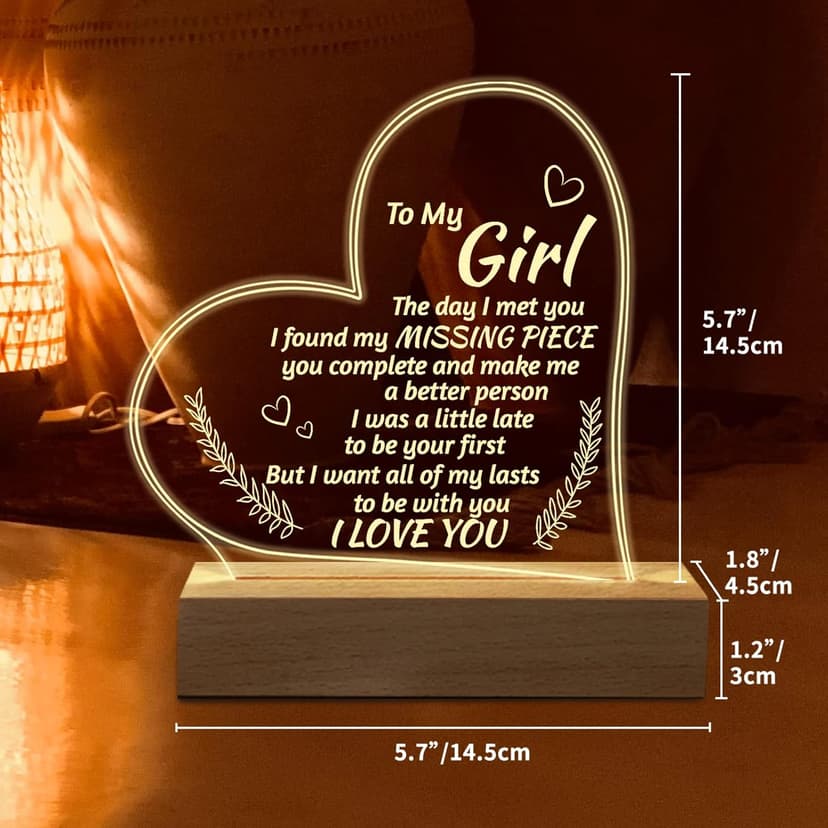 Romantic Gifts for Girlfriend, to My Girlfriend Engraved Night Light, I Love You Gifts for Her, Cute Girlfriends Anniversary Birthday Gifts for Her from Boyfriends