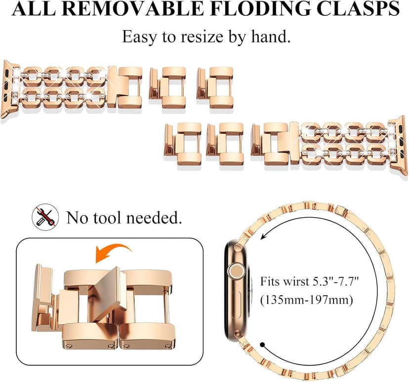 WINGLE for Apple Watch Band 42/46/38/40/41/44/45/49mm Women Designer Dressy Bands Fancy Chain Bracelet Stainless Steel Elegant Jewelry Metal Strap for iWatch Series 11 10 9 8 7 6 5 4 SE/Ultra 3 2 1