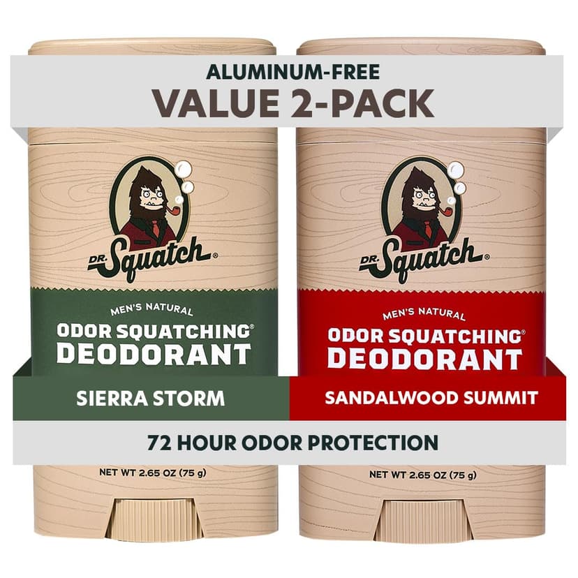Dr. Squatch Natural Men’s Deodorant – Aluminum Free Natural Deodorant Men with Charcoal & Postbiotics for 72-Hour Odor Protection – Sierra Storm, 2.65oz Stick (3-Pack)
