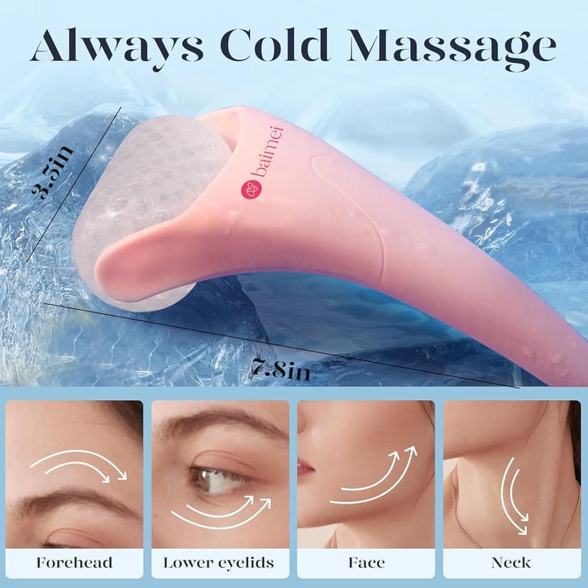 BAIMEI IcyMe Ice Roller for Face and Gua Sha Facial Tool Set, Ice Face Roller Reduces Puffiness Relieves Migraines Skin Care Tools, Self Care Gift for Women - Pink