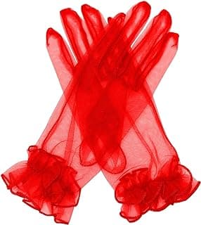 QRBTSCL Women's Ruffled Tulle Mesh Gloves Wedding Party Gloves Short Prom Evening Glove