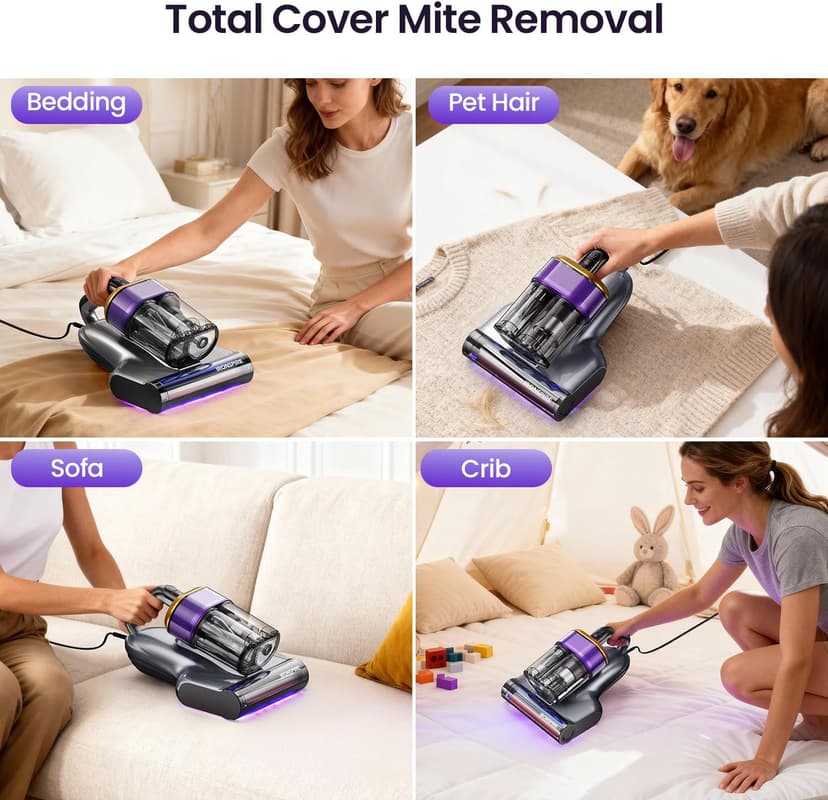 IRONSPIRE Bed Vacuum Cleaner, Mattress Vacuum with 2 Roller Brushes 253.7nm UV-C Light & Ultrasonic,145°F Heat, HEPA Filter, 18kPa Suction 650W Powerful Handheld Vacuums for Dust & Pet Hair(Corded)