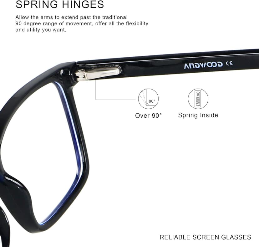 ANDWOOD Blue Light Blocking Glasses Men Women Computer Filter Large Frame Bluelight Blocker Anti Blue Ray Lightweight AR002