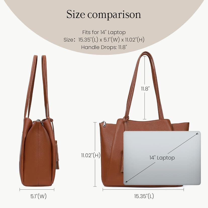 befen Genuine Leather Tote Bag for Women Work, Womens Laptop Tote Bags Shoulder Purses Totes with Compartments Handbags