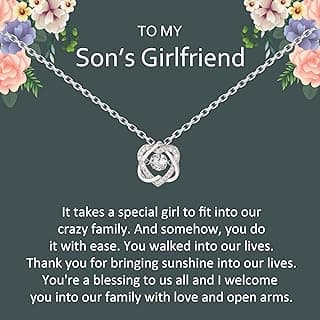 Sons Girlfriend Necklace from Mom, To my Son's Girlfriend Gifts, Sterling Silver Two Interlocking Infinity Double Heart Necklace, Valentine's Day Jewelry Birthday Gift