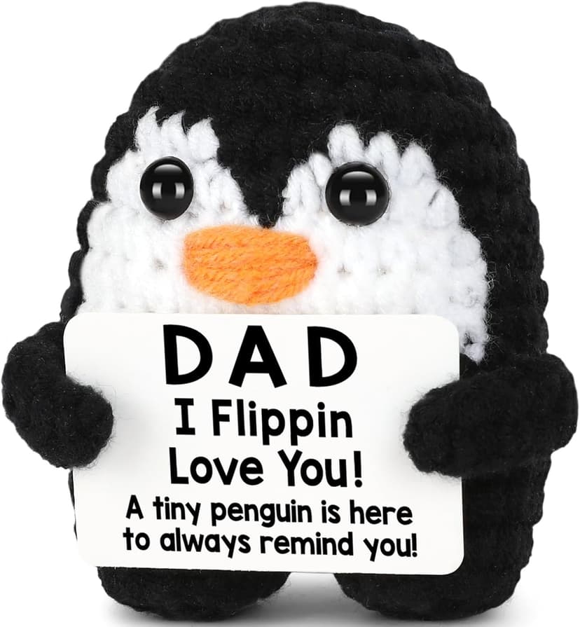 Gifts for Dad from Daughter Son Wife, Handmade Crochet Mini Penguin Christmas Birthday Gifts for Dad Bonus Step Fathers, Funny I Love You Gift for Dads Christmas Stocking Stuffers Emotional Cute Decor